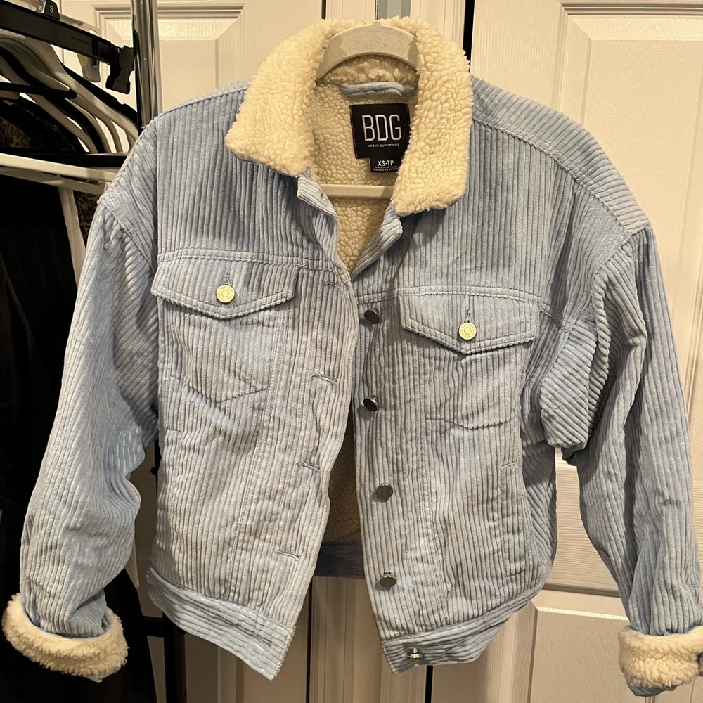 Urban Outfitters BDG Blue Corduroy Bomber Jacket with Sherpa Collar